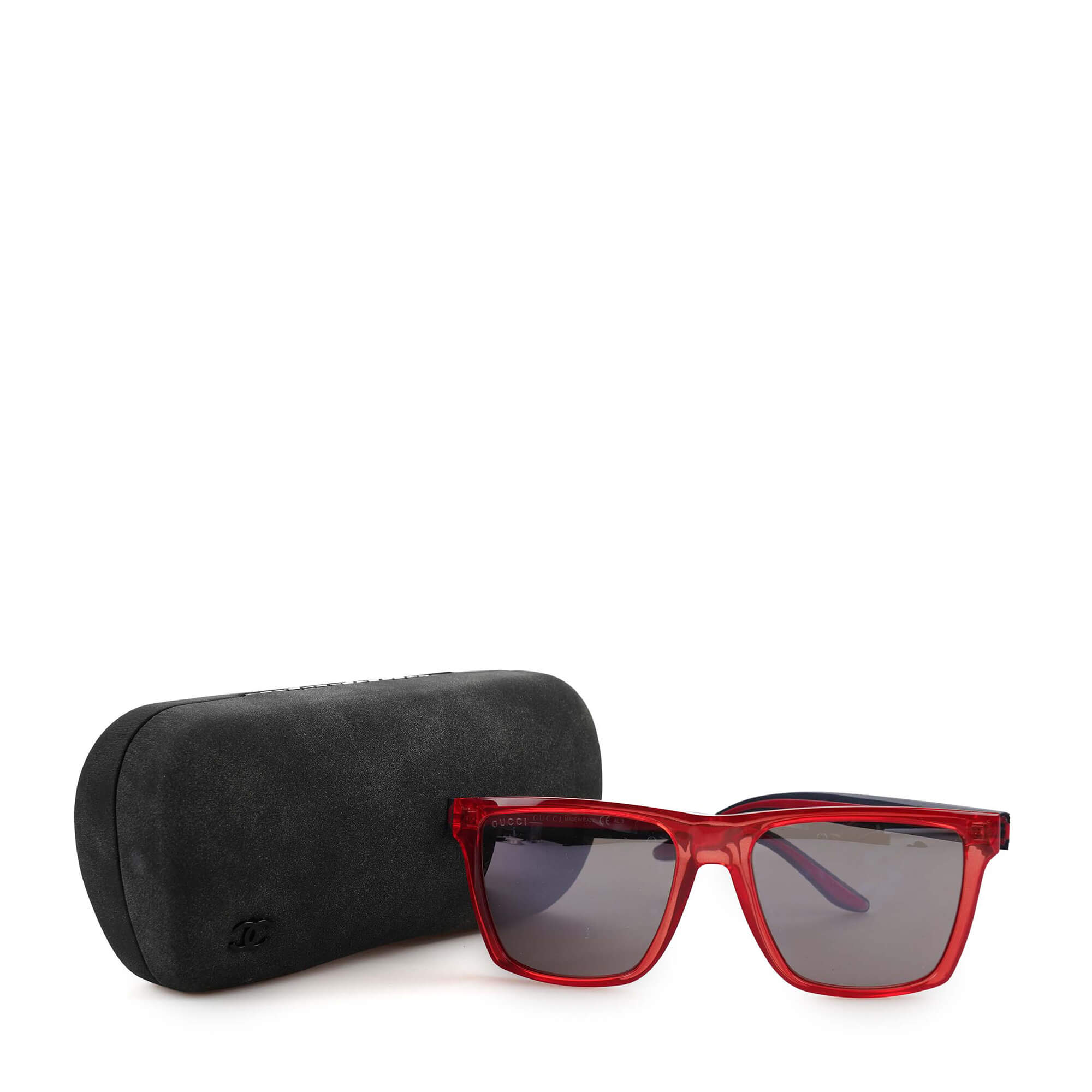 Gucci - Red Square Frame and Black Web Arms Sunglasses 